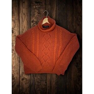 Almost Famous Women’s Medium Rust Orange Cable Knit Turtleneck Sweater